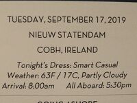 22泊  Nieuw Statendam★1★Tues. Sep 17　Cork , Ireland