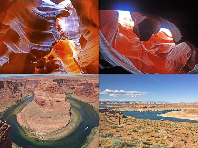 グランドサークル(The Grand Circle)中央やや西、アリゾナ州(State of Arizona)北部のナバホ砂岩地帯に位置する、アンテロープ・キャニオン(Antelope Canyon)のうちのアッパー・アンテロープ・キャニオン((Upper Antelope Slot Canyon)、コロラド川が大きく蛇行したホースシューベンド(Horseshoe Bend)、グレン・キャニオン・ダム(Glen Canyon Dam)とそのダム湖であるパウエル湖(Lake Powell)を見学して来ました。<br /> <br />付録に、<br />アンテロープ・キャニオンとホースシューベンドの地質学的歴史として、1.ナバホ砂岩、2.コロラド川、3.ホースシューベンド、4.アンテロープ・キャニオンについて記載しましたので、ご興味とお時間のある方はご覧ください。<br />
