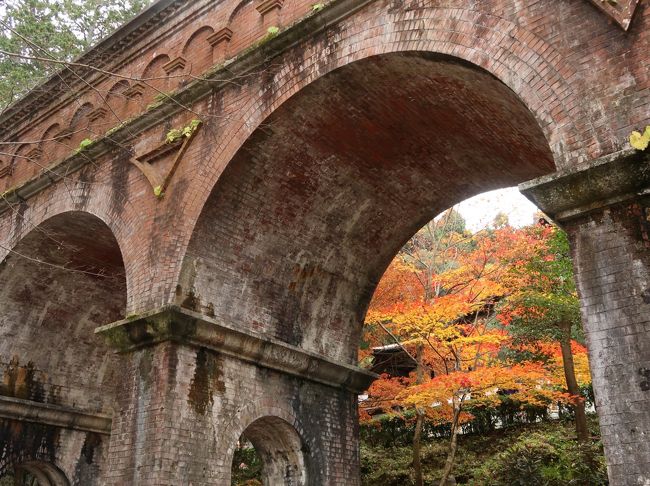 令和元年の秋の京都。<br />紅葉の名所、南禅寺は残念ながらピークは過ぎており<br />天授庵自体は以前拝観したこともあったので<br />インクライン・水路閣周辺をぐるっと眺めるにとどめました。<br /><br />修学旅行の際の思い出の湯豆腐やさんで<br />庭園の紅葉を眺めながらのランチ。<br />なかなか良かったです。