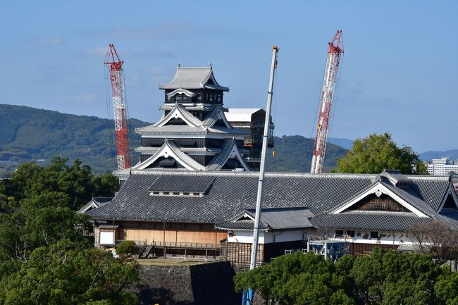 千葉城、熊本城、隈本城、佐敷城を訪問。<br />水前寺公園も訪れた。<br /><br />熊本城はとにかく損傷が激しく、震災前の状態に戻すのに何十年も掛かるというのも納得出来た。
