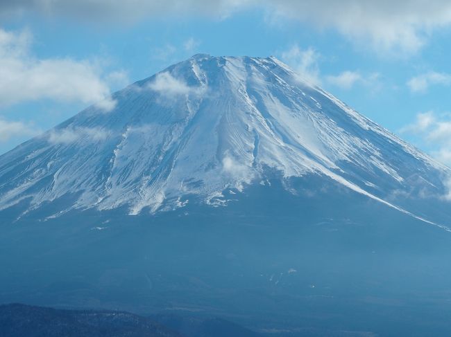 天気が良かったので急に日帰り登山を決意！30日は雨が降るらしいので29日の登り納めをするしかない！！バスの空席が運よくあったので河口湖駅までとりあえずチケットをゲット！道が混んでいるかと思いましたが渋滞もなく時間通りに河口湖駅まで到着。。河口湖で乗り換えて精進湖へ。「パノラマ台下」というバス停で降りると、目の前が登山口です。<br />パノラマ台まで1時間半ぐらいで登れます。ただし、少し雪があったのでその場所だけ軽アイゼンをつけました。<br />晴れていた割には富士山の周りに雲が多く、あまりいい写真は撮れませんでしたが<br />2019年の登り納めができて満足。帰りも渋滞なくスムーズに帰ってこれました。