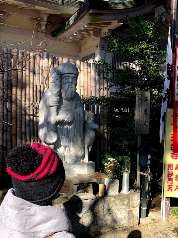 武蔵野商工会議所主催の「武蔵野吉祥七福神めぐり」に参加した。<br />武蔵境駅に朝9時に集合し、駅を出て、駅近くの「杵築大社」へ。ここは、七福神の中で唯一日本の神様「恵比寿神」が祀ってあった。「杵築大社」は、「約350年前、出雲国松江藩初代藩主、松平直政が当所を御用屋敷と定め鷹狩場であった屋敷だったが、徳川幕府の繁栄と天下泰平を祈願し、この地に出雲の杵築大社(現出雲大社)と稲荷神社の両社を創建した。戦後商売繁盛の神「えびす様」を出雲の美保神社より合祀し「大国様」と共に二福神を祀る神社として、人々から厚く信仰されている。境内には八坂神社、富士浅間神社、金比羅様、弁天様も祀られている」という。<br />次は、2.2km歩いて、「延命寺」に到着。ここには、武運の神であり、福徳、知恵、美貌、能弁など十種の利益をもたらすという「毘沙門天」と、虎をお供に従えた老人で、長寿の方法を記した巻物を持つ「寿老人」が祀ってあった。<br />「延命寺」から次の「武蔵野八幡宮」へはバスで移動。「武蔵野八幡宮」には、生産の神で、打ち出の小槌を持つ「大黒様」が祀ってあった。<br />次は「武蔵野八幡宮」の隣の「安養寺」に移動。ここには、大きな袋を背負った中国の禅僧で、右手に宝珠、左手に瓢箪を持つ「布袋尊」が祀ってあった。<br />「安養寺」を出て、住宅街を進んで行って、昭和7年に六本木より移転されたという「大法禅寺」に着いた。ここには、長寿の象徴である鶴を従えた南極星の化身で、幸福と長寿の神として信仰される「福禄寿」が祀ってあった。<br />最後は、井の頭公園内にある「井の頭弁財天(大盛寺)」を目指した。先に久我山方面から来た参拝の人のための道しるべの道標と参道入口に立つ黒門を見てから、「井の頭弁財天(大盛寺)」に行った。「弁財天」は水神、五穀豊穣の守り神で、神田上水源の水神として江戸の人々に広く信仰された。ここの「弁財天」は琵琶を持たず、八本の手があるらしい。巳年にのみ、姿が見られるようだ。ここで解散だった。<br />