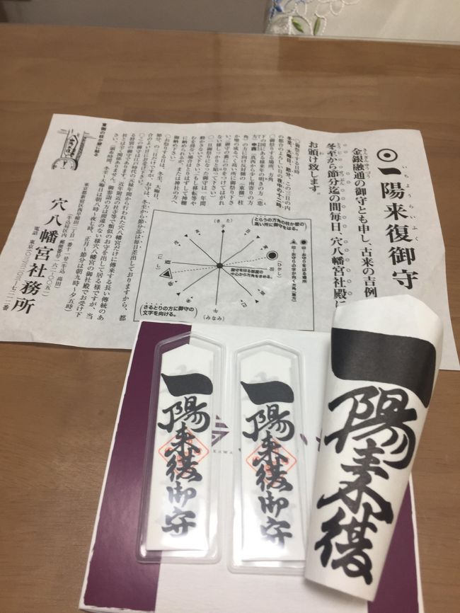 今年初、金銀融通(金運アップ)の一陽来復御守を早稲田の穴八幡宮に授かりに行ってきました。<br />以前知り合いからこちらのお財布に入れる御守を頂いた事がありましたが、<br />今年は自分で授かりに行きました。何となくその方がご利益ありそうな気がしまして。<br /><br />この御守(紙の巻物状)は、冬至、大晦日、節分の三日の夜中の12時にその年の恵方の方角に向けて、なるべく高いところに御祭りすると良いそうです。果たして今年の財運はいかに?!<br />