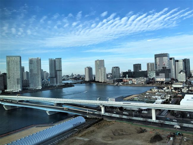 新年に帰省した長男を送りながら妹のお墓参りへ<br /><br />いつも宿泊しているお台場のグランドニッコーと<br />どちらに宿泊するか迷ったのですが・・・<br /><br />新築オープンの「JALシティ東京豊洲」に軍配(^^;)<br /><br />開業記念プランではありますが<br />トリプル朝食付きプラスルーム(17階)1人8300円は<br />なかなか良かったと思います<br /><br />ただ・・・<br /><br />指定の駐車場がないのよね~<br />(案内はしてもらえますが提携ではありません)<br /><br />近くに駐車場はそれなりにありますが<br />自分で確保しなくてはならないのが難点<br /><br />今回はホテルが入っているビルの駐車場に<br />止める事ができたのでラッキーでした<br />(最大24時間2400円・クレジットカードOK)<br /><br />公共の交通機関を利用するのであれば<br />目の前にゆりかもめの駅やバス停があります<br /><br />また、見学など豊洲市場を目的にする場合は<br />歩いて行けますので大変便利だと思います<br />(早朝、マグロのセリを見学してきました)<br /><br /><br /><br /><br /><br />