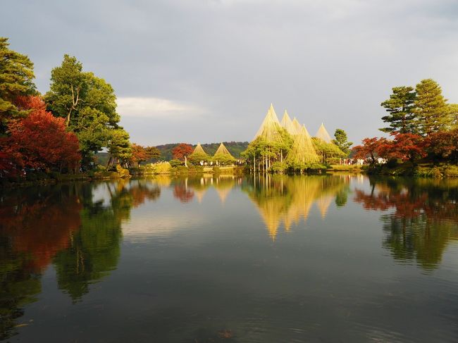 幼なじみと出かけた次の日、夏にも行った事のある新潟糸魚川のお寺さんで２回目以降の素敵な画の御朱印直書きは予約がないと書いて頂けない（片面文字のは予約なしでもＯＫ）ということなので、電話で予約取れたので行ってきました。<br />糸魚川からは富山県が近いので、どうせなら石川県まで行って金沢の兼六園の紅葉など見たことないので、ついでに金沢の紅葉などを見に行ってみようと思い、予定を立てました。<br />１日目は糸魚川で御朱印を頂いて特に観光せずに次の日に備え、２日目は金沢の寺社巡りをして御朱印も頂き、金沢の名所を観光してきました。<br /><br />兼六園では真っ赤な紅葉が見られたのは一部でしたが、雪吊りもされ素敵な景色が見られました。夜には紅葉時期のライトアップが行われていて、一部無料で見る事が出来ました<br /><br />石川まで１人で運転して行ったのはこれが初めて、どんな風に回ったか、良ければご覧なって下さい＾＾