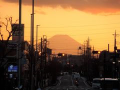 上福岡駅から見られた夕暮れの富士山