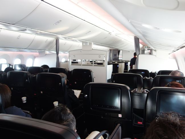 ロンドン旅行の最初の飛行機は成田までのボーイング787でした。国際線用の機材を使っていました。