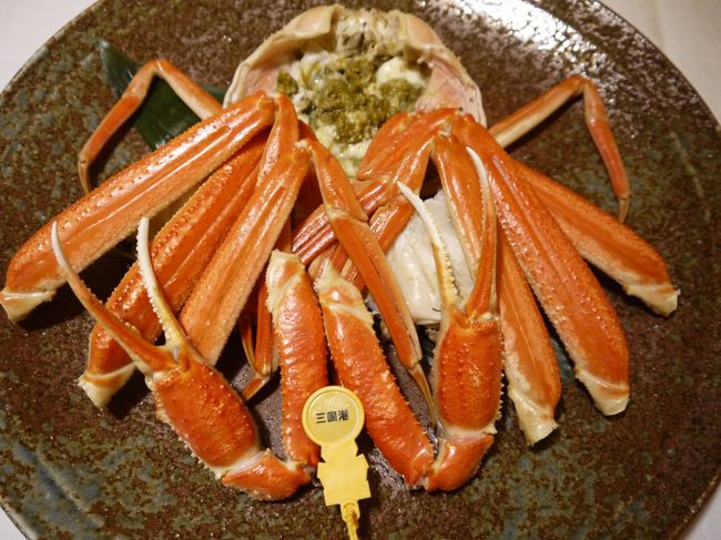 蟹食べたい。<br />美味しい蟹食べたい。<br />せっかく蟹食べるんだからハズレ蟹は嫌だ。<br />美味しい蟹を求めてどっか行こう。<br /><br />冬の北陸には美味しい蟹がある、とJRの駅にポスターが貼られまくってて、<br />それに煽られた感あります。<br />自宅最寄り駅にも職場最寄り駅にも北陸!蟹!ってめっちゃあるんだもの。<br /><br />どこがいいかな?<br />グランクラス、いまだに乗ったことないから気になってるけど高いなあ。<br />そして気が付いた、小松空港行き航空券が安いことに…<br />はい、飛行機の旅決定。<br />北陸では石川富山は何回か行ったことあるので、<br />未踏の地・福井県に目的地を定めました。<br />あとはタグ付き蟹食べれる旅館探し!もちろん温泉付きで!<br />これは案外あっさりで、「夕食には蟹」とうたっている温泉旅館でも県外産冷凍蟹の多いこと多いこと。<br />冷凍蟹でいいなら近所にたくさんあるよぉ。<br />希望日程で空室があってタグ付き蟹が出る旅館、なんと二つしか見つかりませんでした。<br />単に他が満室だったからかもしれませんが…<br />タグ付き蟹目当てなら石川県のほうが選択肢多いみたいですね。<br />その2つのうち、より風情がありそうな老舗旅館・つるやに宿泊決定!<br />現地での移動はレンタカーです。<br />雪道運転はもう何年もしていない夫がビビってましたが、<br />幸いにも雪はほぼない状態でした。<br /><br />羽田空港<br />↓<br />小松空港<br />↓<br />石川県九谷焼美術館<br />↓<br />ふくしん<br />↓<br />東尋坊<br />↓<br />IWABAカフェ<br />↓<br />つるや<br />↓<br />永平寺<br />↓<br />くら<br />↓<br />小松空港<br />↓<br />羽田空港