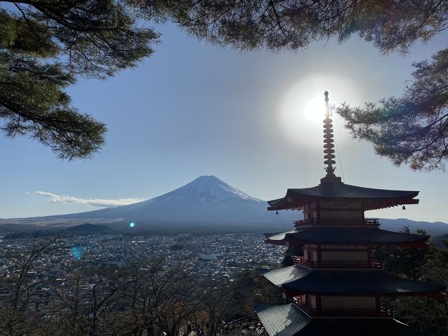 新倉山浅間神社から見える富士山との風景