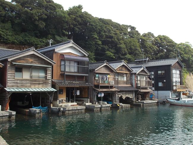 ２日目は　兵庫県『城崎温泉』から　京都府『丹後半島』に　入ります。<br />『海の　京都』　日本海側・・の　丹後半島らしい～！<br />「美しくも。。。　どこか・・うら寂しく　もの哀しい！風景」が　続きます。<br /><br />長年・・私達・夫婦が　憧れていた　『重伝建地区』の『舟屋の　伊根』に　到着。<br />そうそう～、海沿い！の　距離５km。に　建つ・・２３０軒の　舟屋群。釣り船！の　行き交う・・穏やか！な　港町『伊根』では、　<br />「遊覧船」で　素敵・・な　出会い！が　あったんデスヨ～。<br /><br />「伊根湾・遊覧船」で　知り合った『青春１８きっぷ』で　旅している<br />「東京の　大学生・男子」との・・出会い。　<br /><br />「遊覧船の　後は、　伊根散策し、天橋立方面・・に　向かう。同じ！行動パターン。なら　路線バスより、時短＆お金の節約・・にも　なる。ので　我が家！の　マイカーで　行こうよ」と　ついつい、誘いたくなってしまった　私。（笑）<br />マイカーに　同乗させて　３人で　しばし・・「海沿い！を　観光＆ドライブ」の　２～３時間でした。が　<br />「忘れられない！　旅・・の　思い出」に　なっています。<br />ーーーーーーーーーーーーー<br />今回、「天橋立」に　行けば、すでに・・訪問済み！の　「宮島（広島県）」「松島（宮城県）」と、揃い　<br />『日本三景』を　制覇したこと・・に　なります。<br />勇壮な『飛龍観』を　眺める・・ 「股　のぞき」は、　お約束。。。<br />ーーーーーーーーーーーーーー<br />『山の　京都』・・山奥を　しばし・・ドライブ。<br />ゆるーい！　カーブを　曲がる。と　突然・・視界が　開けて　<br />「目の前・・に　現れる　茅葺き！古民家群。の　日本昔話の　世界」に　ビ～～ックリ！！！　そして、　感動・・デス。（♪）<br /><br />此処は　『山の　京都』を　代表する・・そのまんま「日本の　原風景」の<br />『茅葺きの里　美山（みやま）』。<br />「黄金色！の　田んぼ・・の　向こう。に　茅葺き！屋根の　古民家群」の<br />懐かしい！　里山。<br />こちら！も　日本の『重伝建地区』は、　「独特・・の　茅葺き！建築群。に　希少性」から言って、文句なし！でしょ。<br /><br />さぁ～、　のんびり。ゆっくり・・、歩いてみよう。<br />ーーーーーーーーーーーーーーー<br />新幹線で　到着する・・「『表・・の　京都』。　<br />そう「歴史ある！　おすまし顔・・の　京都・中心部」とは　また、違う　<br />郷愁を　探す！　旅。。。<br />『海　＆　山・・の　京都』を　訪ねます。