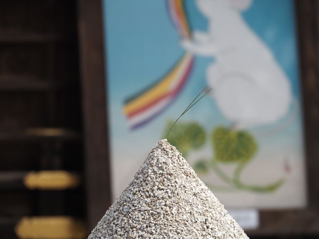 先日、下鴨神社をお参りしたのですが、上賀茂神社にはずーっとお参りしていないなぁ、と気がつきました。<br />晴れのこの日、いかにもお参り日和、お参りしなければ、と出かけました。<br />やはり観光客は少なく、円滑にお参りすることができます。<br />国宝本殿特別参拝をいたあとは、ゆっくり境内の摂社・末社をめぐり、そのあと車で、上賀茂神社の境外摂社である大田神社をお参りしました。<br /><br />【写真は、上賀茂神社の細殿の前の立砂です】