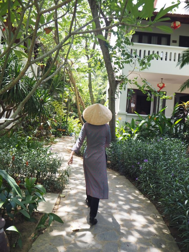 以前から憧れていたベトナム。<br />みなさんの旅行記を拝見していたら、行きたい所が沢山出て来たので今年は思い切って行く事にしました♪<br /><br />お目当てはインターコンチネンタルダナン。<br />みんなこのホテルで優雅に過ごしていらっしゃったので、「私もいつか泊まりた~い☆」と、夢見ておりました。<br />とてもお高いホテルですが、インターコンチネンタルのアンバサダー会員になると、週末無料宿泊券と言うのがもらえて、なんとこのダナンでも利用できるんですって!<br /><br />それなら私でも泊まれるかも~♪<br />と、いう事で、旅のお供でお馴染みになりました叔母を誘って行って参りました。<br /><br />本当はホーチミンやハノイにも行きたいけど今回はホイアンとダナンに絞りました。<br />ホイアンでは日帰りでフエとミーソン遺跡の日帰りツアーに参加して、ベトナムの歴史にも触れました。<br />ダナンでは憧れていたインターコンチネンタルホテルのスイートルームでまったり~☆<br />幸せすぎて、もう帰りたくなかった~(>_<)<br /><br />無情にも幸せな日々はあっという間に終わり、帰国...。<br />帰りはすったもんだの大騒ぎでしたが、ほぼ予定通り無事に帰国できたので良しとしましょう(^_-)<br /><br /><br />6月25日<br />初めてのベトナム旅行!<br />フライトは夜中の1時だったので、前日の7時ごろ家を出て叔母と共に羽田空港へ。<br />今年からラウンジが使えるよ~♪<br />出発までサクララウンジでのんびり過ごしたら、ホーチミンで乗り換えてホイアンへ。<br />お泊りはVinh Hung Riversside Resotです。<br /><br /><br />【旅行日程】<br />6/25 1:25 羽田空港発 JL79便<br /> ↓<br /> 5:15 ホーチミン タンソンニャット空港着<br />8:00 ホーチミン タンソンニャット空港発 VN112便<br />↓<br /> 9:20 ダナン国際空港着<br /> <br /> ホイアン市内観光<br /><br />6/26 6:40 ホテルピックアップ フエ+郊外遺跡巡り<br /><br />6/27 午前 ホイアン市内観光<br />14:15 ホテルピックアップ ミーソン遺跡半日観光<br /><br />6/28 午前 ホイアン市内観光<br /> 12:30 ホイアンからダナンへ<br />午後 インターコンチネンタルダナンでお籠りステイ<br /><br />6/29 午前 ダナン市内観光<br /> 午後 ホテルでのんびり<br /><br />6/30 午前 ホテルでのんびり<br /> 20:00 ダナン国際空港発 VN141便 の予定でしたが...。<br /><br /><br />【航空券】<br />東京⇔ダナン 59000円<br />燃料サーチャージ 10000円<br />Taxその他 7820円 合計 76820円<br /><br />【宿泊費】<br />6/25~27 Vinh Hung Riversside Resot<br /> スーペリアガーデンビューツインルーム 2泊1部屋 14985円<br /> 朝食付き バスタブあり ティーセットあり<br /><br />6/27~28 Vinh Hung Heritage Hotel<br />スイート シングルベッド2台 1泊1部屋 7394円<br /> 朝食付き バスタブあり ティーセットあり<br /><br />6/28~30 Intercontinental Danang Sun Peninsula Resort<br />キングサイズベッド クラブテラススイート オーシャンビュー 2泊1部屋 109,392円(1泊分はアンバサダー会員特典週末無料宿泊券を利用)<br /> クラブラウンジアクセス付き バスタブあり ティーセットあり<br /> ※SPAの金額含む<br /><br /> 【オプショナルツアー】<br />・世界遺産フエ+近郊史跡巡り+リバークルーズ1日観光(日本語ガイド・昼食付き)<br /> VELTRA (TNK&APTトラベル) 1人$108(13100円)<br /><br />・午後発ミーソン遺跡半日ツアー(日本語ガイド付き)<br /> VELTRA (TNK&APTトラベル) 1人$45(4950円)<br /><br />・ホイアン→インターコンチネンタルダナン送迎<br /> TNK&APTトラベル $35(3500円)←円高の時に両替しておいたドルを使用<br /><br /><br /><br />