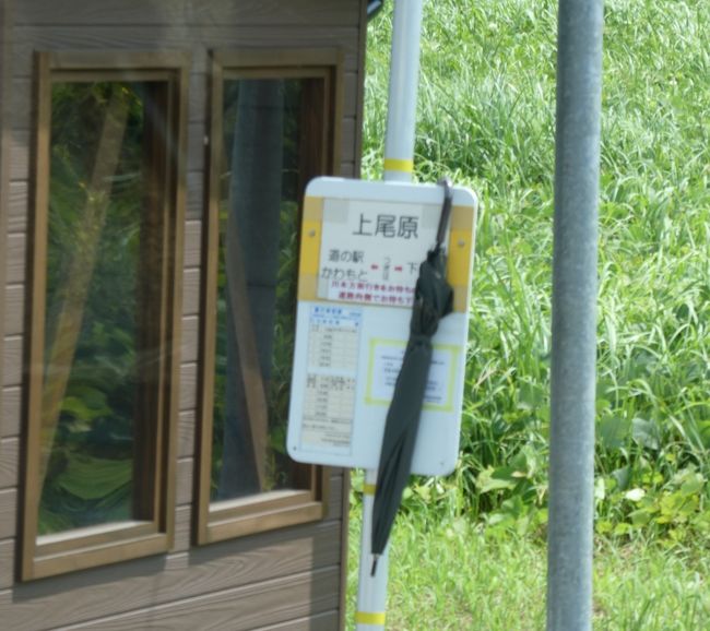 2019(R1)年(昨年)8月の旅です。<br /><br />廃止されたJR三江線の代わりに、バスで江津駅から三次駅に向かってみよう、というもの。<br />まず、江津駅から、石見川本行きのバスに乗っています。<br />基本は、バスの中から眺めた様子です。<br /><br />なお、表紙写真の傘(だと思う)、どうしてここにかかっていたのかは分かりませんが、なんとなく撮って、表紙にしてみました。<br /><br />現在の行政区画だと、まだまだ江津市内が続きます。<br />そして、まだまだ江の川に沿うように走って行きます。これは、三江線でも、今のバスでもほぼ同じ。ただし、川を挟んで線路と道路が反対にあることが多く、よくある、「道路と線路が併走している」シーンはこの段階ではほぼ見かけません。<br />そして、まとまって人が住んでいたり建物があったりするのは、川を挟んで反対側にある場合があり、ときどき国道を外れて江の川を渡ったりします。