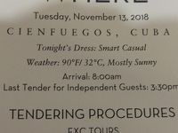 10泊Veendam★3★Tue, Nov 13 	Cienfuegos, Cuba 