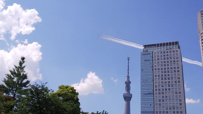 ブルーインパルスが東京上空を飛ぶニュースが5/28夕方舞い込んできました。<br />新型肺炎で頑張ってる医療従事者への感謝を込めて東京の空を2回飛ぶ!<br />ルートは当日朝の発表。<br />緊急事態宣言が解除になったばかりの東京。<br />幸い29日はお休みだったので<br />情報を搾取しながら、人混みにならないような場所を・・・・<br />スカイツリーとブルーインパルスが見れるかな<br />と、錦糸公園を選んで見てきました。<br />見ていた人みんなが、明日からの力をもらった飛行でした。
