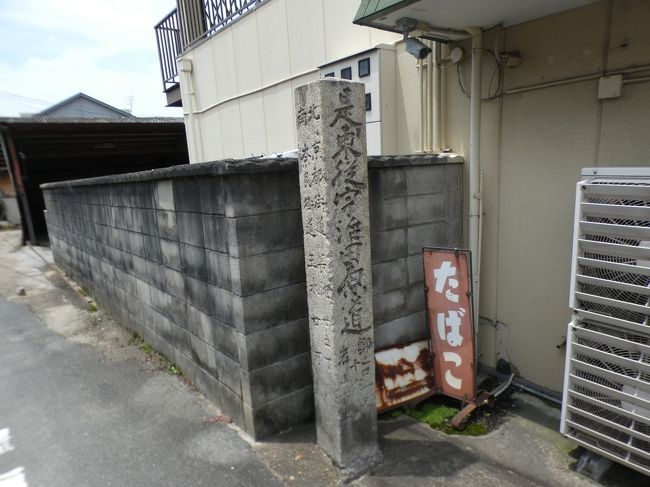 2020年7月20日(月)、梅雨の合間の暑い日、京田辺北部の木津川の対岸になる城陽の東側丘陵沿いの山背(やましろ)古道を歩いた。山背古道は、城陽市から井手町を通り、木津川市に至る約25キロのハイキングコース。南山城の山ぎわをゆるやかにうねるように続くこの小径はJR奈良線と木津川にほぼ並行し、沿道には南山城の豊かな自然や風景をはじめ、遺跡や寺院、文化財などの見どころがいっぱいある。<br /><br />まずは、京田辺から国道307号線の山城大橋を渡り、天井川となっている青谷川の堤防を走る国道から降り、奈島地区の南側を横切る。この道は古くから宇治田原と大阪の枚方を結ぶ道で、大和(奈良・京都)街道との交差点には道標が建つ(表紙の写真)。なお、西の案内は十六の渡舟場・田辺・河内枚方となっている。十六の渡は草内の渡とも呼ばれる。<br /><br />JR奈良線を踏切で渡った後、少し北に上がって前にも何度か行ってるサンドイッチ専門店「ユニークサンド ローズマリー」で昼食。ここは私が帰国してからも何度か買いに行ってるところで、新鮮な食材を用いたこだわりのユニークサンドの店。一般的なサンドイッチと比べると、彩り豊かな具材とボリューム感がすごい(下の写真1)。もっちりパン生地にシャキシャキ野菜のコンビネーションも心地よく、また、サンドの上下で異なるパン生地を使用するなど、細かい部分に対するこだわりもある。セットの100円のアイスコーヒーと一緒に店の前のイートインスペースで戴く。<br />https://www.facebook.com/chifuyu.kuribayashi/media_set?set=a.3986991038037557&amp;type=1&amp;l=223fe1adec<br /><br />昼食後、サンドイッチ屋さんからそのまま東に向かう。城陽の東部を南北に走る丘陵部は、国道307号線に並行して流れる青谷川で切れるが、その丘陵部の一番南端近くにあるのが浄土宗洞谷山西生寺。寺伝によると、室町時代末期の1544年(天文13年)頃、京の知恩院の一角に建てられた一心院で専修念仏に努め、捨世派の祖となった称念上人が村民の帰依を受けて創建したもので、1693年に知恩院の末寺となった。<br /><br />丘陵部の最南部近くを横切る道から見下ろせる本堂に御本尊の阿弥陀三尊が安置されており、本堂前には青谷梅林の整備保存に尽力した大西翁の頌功碑がある。この寺も明治時代の梅林整備に大いに貢献した。京都府下で最大の梅林である青谷梅林は江戸時代後期から知られていたが、1896年(明治29年)の鉄道の開通で一気に名所となった。1900年に発行された青谷絶勝は、紀行文と詩画によってこの梅林を紹介したもので、これによりその名声は不動のものとなった。その青谷絶勝の版木がこの寺に保管されている。<br />https://www.facebook.com/chifuyu.kuribayashi/media_set?set=a.4359533054116685&amp;type=1&amp;l=223fe1adec<br /><br />西生寺から丘陵部の西の下に南北に走る山背古道を5分余り歩くと、丘の上に続く分かれ道がある。この道を少し上がったところにあるのが市辺(いちのべ)天満神社。天満神社の名の通り菅原道真を御祭神とするが、由緒沿革は明らかになってない。市辺はこの辺りの地名で、5世紀頃に第17代履中(りちゅう)天皇の第1皇子で、第23代顕宗(けんぞう)天皇の父である市辺押磐皇子(いちのへのおしはのみこ)がこの辺りに住んでいたことから付いたと云われるが、この辺りでなく奈良の近くに住んでいたという説もあり定かでない。また、単純に市は開かれた場所とか人々が住んでいた場所を意味し、その近辺ということから市辺となったと云う説もあるそうだ。<br /><br />丘陵部へ向かっていくとまずは石の鳥居があるが、その手前には菅原道真のあの有名な歌の歌碑がある。たぶん、この地とは関係ないと思うけど。鳥居を抜けて、丘陵沿いに緩やかな階段を上がり、続く参道を進むと拝殿に突き当たる。割拝殿を入ると右側には神輿が置かれ、反対側は休憩所になっており、正面は木枠で行き止まりとなっている。<br /><br />その奥が本殿。拝殿の横を回り込むことも出来ないので、木枠の隙間から見るしかできないが、朱色に塗られた一間社流造、檜皮葺、桃山時代の装飾と古い手法を併せもつ本格的な建物。旧富野(との)村の産土神とし崇敬されてきた荒見神社の本殿と細かな部分が似ており建築年代も近いものと云われている。棟札には本殿の造立年は万治2年(1659年)となっているものがあるが、他の資料では慶長11年(1606年)との記述もあるそうだ。京都府の登録有形文化財。<br /><br />拝殿の前には従一位稲荷大神と天照皇大神宮遥拝所が並ぶ。遥拝所でお参りすると天照皇大神(あまてらすすめおおかみ)に伊勢神宮で参拝するのと同じになるとのこと。この神社の鎮守の森には貴重な大木が並び、京都府環境保全地区となっている。樹高24m、幹周2.6mの杉は樹齢約130年とされ、市内最古と云われる(下の写真2)。また、隣の樹高15m、幹周1.9mのモチノキも市内最大級(下の写真3)。<br /><br />境内の東側丘陵上には、古墳時代後期の横穴式石室を主体部とする円墳が7基あるそうで、歴史的にこの一帯がかなり開けていた地域であることを示している。また、この神社と西生寺の間の小山の上には市辺城跡がある。南北朝時代の頃に建てられたらしい。この辺りは古代より、奈良と京都を結ぶ街道近くにあり、様々な地域の勢力があって軍事的にも重要な場所だったと考えられる。城跡には「是東　市辺押磐皇子　故跡」と云う石碑が建っているそうだが、この小山を登るのはかなり大変そう・・・<br />https://www.facebook.com/chifuyu.kuribayashi/media_set?set=a.4359539974115993&amp;type=1&amp;l=223fe1adec<br /><br /><br />後半へ続く