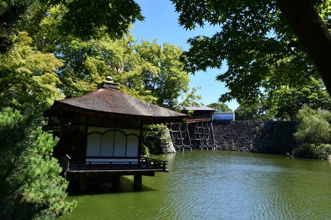和歌山城西の丸にある庭園です。紅葉渓庭園という名前が付いています。池の上には御橋廊下という橋が架かっています。斜めになった廊下という珍しい構造です。猛暑日の炎天下でしたが、池を巡っていると束の間、涼しい気分になりました。