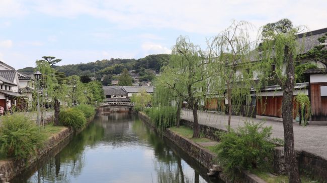 秋の旅行シーズン。シルバーウィークでどこかに行こうと1ヶ月前に計画を立て始めました。<br />前から行きたかった道後温泉がいいな。<br />となると、広島空港から"しまなみ海道"で四国に入るなんて楽しそう!<br />道後温泉で1泊したら、琴平宮のあたりでもう1泊して瀬戸大橋を渡って倉敷なんてどう?<br />ところが、道後温泉も琴平も良さそうな旅館が、どこも満室。<br />GoToキャンペーンの効果でしょうか。<br />出発を1日遅らせるとJALのダイナミックパッケージで空いているお部屋があったので、それに決定。<br />2泊3日、お天気にも恵まれて楽しい旅となりました。<br /><br />最終日、瀬戸大橋を渡って、倉敷編です。