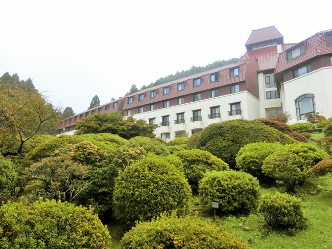 コロナ禍の県内旅行第６弾。<br />子供の頃に何度か訪れたことがある箱根湖畔の老舗ホテルである山のホテルを訪れました。<br /><br />昨年70周年を迎えたこの山のホテルは、ツツジが綺麗なことが有名で、その時期の予約は困難です。<br />三菱の創始者である岩崎彌太郎の弟、彌之助の長男で、三菱4代目社長であった岩崎小彌太の別邸があった所。<br />国際観光株式会社が岩崎小彌太男爵の箱根の別邸を買い取り、素敵な庭はそのままに残し、ホテルとしてオープンさせました。<br />1955年（昭和30年）、山のホテルは小田急グループとなり、1978年（昭和53年）に新しく建て変わり今に至ります。<br />1968年（昭和43年)には当時大人気であったアラン・ドロンが宿泊。<br />その時の写真がロビーに掲げられていました。<br /><br />このホテルの予約時は、箱根の外輪山で一番高い金時山に登る予定でしたが、一週間前、家内が西丹沢で怪我をしてまだ少し痛みが残っていたのと、朝から雨だった為、土曜の朝は11時ごろゆっくり家をスタートしました。<br /><br />元箱根に到着後、まずBakery&amp;Tableで芦ノ湖を見ながらの昼食を戴いてから山のホテルへ。