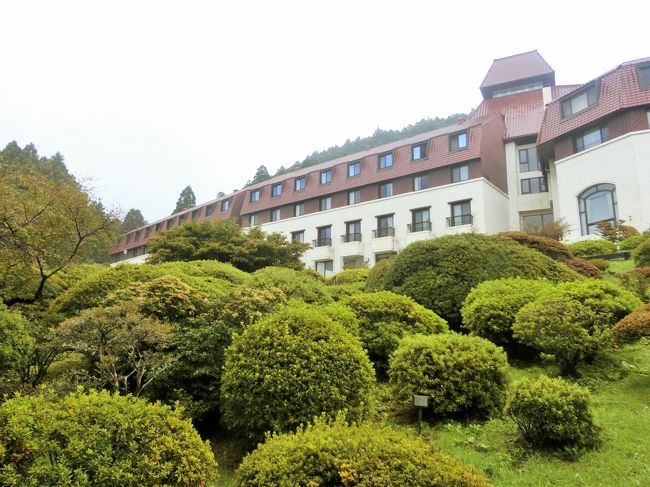 コロナ禍の県内旅行第6弾。<br />子供の頃に何度か訪れたことがある箱根湖畔の老舗ホテルである山のホテルを訪れました。<br /><br />昨年70周年を迎えたこの山のホテルは、ツツジが綺麗なことが有名で、その時期の予約は困難です。<br />三菱の創始者である岩崎彌太郎の弟、彌之助の長男で、三菱4代目社長であった岩崎小彌太の別邸があった所。<br />国際観光株式会社が岩崎小彌太男爵の箱根の別邸を買い取り、素敵な庭はそのままに残し、ホテルとしてオープンさせました。<br />1955年(昭和30年)、山のホテルは小田急グループとなり、1978年(昭和53年)に新しく建て変わり今に至ります。<br />1968年(昭和43年)には当時大人気であったアラン・ドロンが宿泊。<br />その時の写真がロビーに掲げられていました。<br /><br />このホテルの予約時は、箱根の外輪山で一番高い金時山に登る予定でしたが、一週間前、家内が西丹沢で怪我をしてまだ少し痛みが残っていたのと、朝から雨だった為、土曜の朝は11時ごろゆっくり家をスタートしました。<br /><br />元箱根に到着後、まずBakery&Tableで芦ノ湖を見ながらの昼食を戴いてから山のホテルへ。