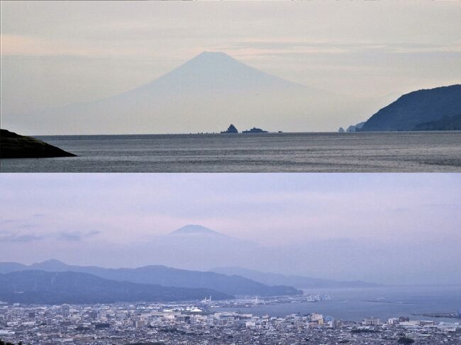 静岡 秘境を守る温泉宿巡り+日本平ホテル<br />冒頭の写真の、上は雲見園前の海岸から、下は日本平ホテルから望む富士山です。<br /><br />10/10(月) 品川駅⇒修善寺駅 天城・湯ヶ島温泉 湯本館<br />10/11(火) 堂ヶ島洞窟クルーズ 雲見温泉 雲見園<br />10/12(水) 修善寺駅⇒静岡駅 日本平ホテル<br />10/12(木) 静岡駅⇒品川駅<br /><br />天城・湯ヶ島温泉 湯本館(日本秘境を守る会の宿)<br />文豪、川端康成が「伊豆の踊子」を執筆した宿として有名で、 天城の清流・狩野川の川端の野趣あふれる露天風呂、源泉100%掛流しの贅沢な湯です。<br />伝統的な和風建築物で、様々なドラマやCMの舞台にもなっています。<br /><br />雲見園(日本秘境を守る会の宿)<br />西伊豆最南端にある雲見温泉の宿、雲見園<br />源泉かけ流しの3種類の温泉と、鮮度にこだわった海の幸で心尽くしのおもてなし<br />日本一富士山が綺麗に見える西伊豆松崎町の海岸沿いにある温泉街です。 <br /><br />日本平ホテル(静岡カントリーグループ)<br />静岡市日本平の山頂からの雄大な景色に臨む日本平の山頂に広大な敷地を有する日本平ホテル。<br />世界遺産の富士山と清水港、三保の松原を眼下に望み、国宝の久能山東照宮へはロープウェイで訪れることができます。<br />
