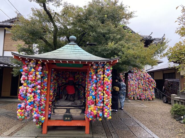 皆様お久しぶりです。<br />お変わりなくお過ごしでしょうか?<br /><br />昨日は台風14号を心配しての旅立ちでした。<br />今は小雨がパラパラ降ってる曇天の朝です。<br /><br />移動だけの昨日と違い今朝は早々動き始めます。<br />まずは朝食!<br />娘達もしっかり起きて朝食調達しに行きます。<br />今の時期はお部屋で食事するのが1番安心!<br /><br />そこで調べたパン屋さん。。<br />『日航プリンセス京都』は市営地下鉄四条駅から徒歩3~4分。京都の繁華街ど真ん中なので有名パン屋さんがたくさんあります。<br /><br />京都はパン屋さん日本一レベル高いらしいです。<br />全国展開の有名パン屋さんも沢山ありますが、せっかくなので京都発祥のここにしかないパン屋さんに絞って・・<br />その中から何軒かピックアップしました。<br /><br />◎京都のソウルフード『志津屋』のカルネ<br />◎進々堂<br />◎オレノパン オクムラ<br />◎ブランジェリー・マッシュ・京都<br /><br />今朝、選んだのはホテルから徒歩1分。<br />『ブランジェリー・マッシュ・京都』<br /><br />美味しいパンとエスプレッソ・・・<br />窓からは静かな京都の風景・・<br />最高の朝ごはんじゃない!!<br /><br /><br />午後は天気予報は曇りに変わって・・ホッ!<br /><br />まだ台風14号からのお天気回復途中なので、今日は遠出はせず、いつでもホテル戻れる極狭な散策予定です。<br /><br /><br />ホテル玄関前にタクシー待機してます。<br />それに乗り込み・・街歩きスタートします。<br />