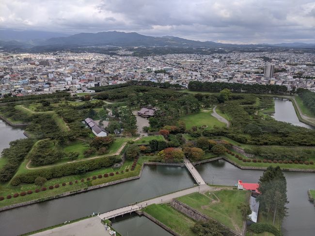せっかくなのでGo Toキャンペーンを利用して旅行をして来ました。<br /><br />函館は20年近く前に行ったきり。<br />今回は車はレンタルせず、市電・市バス乗り放題チケットを利用して近場を散策しました。<br /><br />「のんびりまったり無理しない」が私達の旅のスタイルなのでレンタカーを使わない今回の旅は狭い範囲での観光になりました。<br />その代り、自分にとってあまり馴染みのない市電に乗る楽しい旅になりました。<br /><br />初日は、函館空港に着いたその足で五稜郭へ向かいました。<br />市バスの7E系統に乗りました。道中えっちらおっちら、団地などを通って目的地へ向かったのでのんび~り50分位掛かったでしょうか。<br /><br />その後函館国際ホテルにチェックインです。