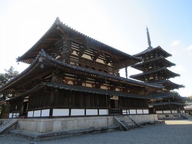Go to トラベルを利用し、奈良に3泊し、寺と仏像巡りをしてきました。利用した旅行業者は東海道沿線に強いJR東海ツアーズ、宿泊は三条通り沿いに建つ奈良ワシントンホテルプラザです。最初の3日間は、観光地をほぼ網羅している近鉄と奈良交通バスが乗り放題になる奈良世界遺産フリーきっぷを利用しました。<br />1日目は薬師寺、唐招提寺、<br />2日目は紅葉が美しい室生寺、長谷寺<br />3日目は法隆寺、法輪寺、法起寺、中宮寺<br />4日目は興福寺、元興寺、古い町家が残るならまち<br />を中心に巡ってきました。<br />この旅行記は3日目の記録です。<br />