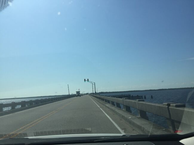 ノールカロライナ州にはワニがいる場所があると言われていて、その一つがその名の通り、このアリゲーターリバーです。ただワニを見かけることはあまりなく、危険なことは無いようです。真っすぐに走る美しい橋でした。