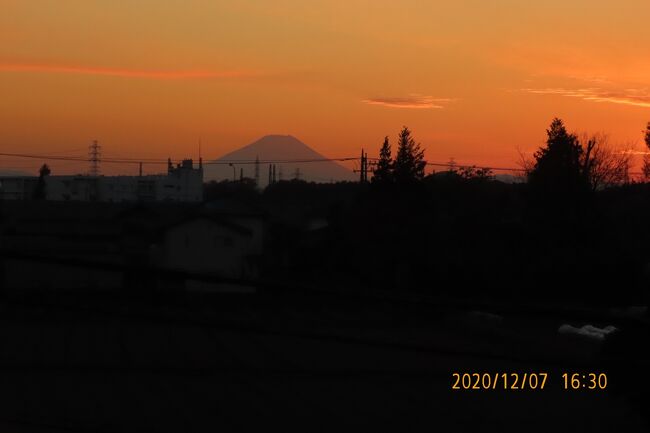 12月7日、午後4時半頃よりふじみ野市から素晴らしい夕焼け富士が見られました。　日没寸前の太陽光に赤く染まった雲がとても美しかったです。<br /><br /><br /><br />*美しかった夕焼け富士山