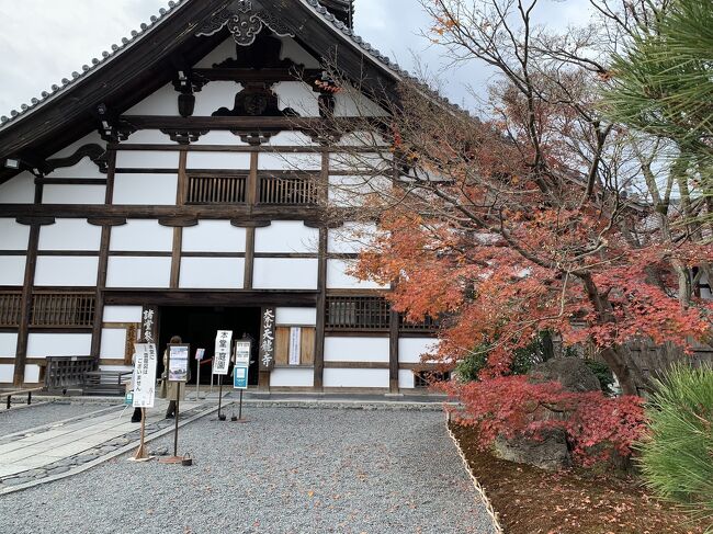 冬の京都 その1の続きです。<br /><br />楊谷寺から嵐山に移動しました。<br />人気の「パンとエスプレッソと嵐山庭園」で早めのランチ、天龍寺や竹林の小径、二尊院など。<br />
