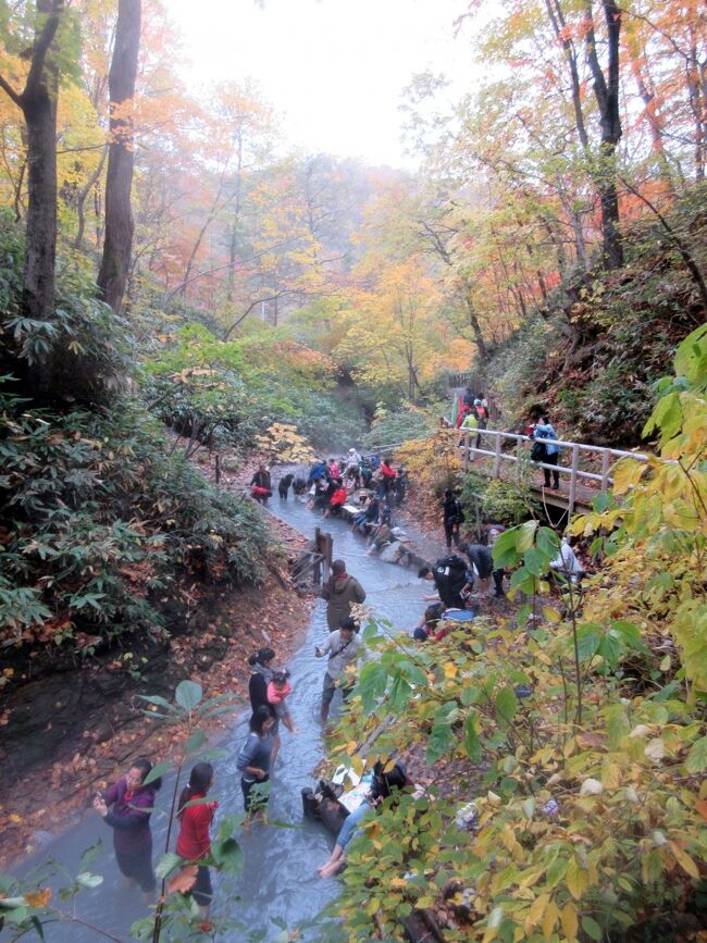 北海道ドライブ旅行2017<br />登別・地獄谷・大湯沼天然足湯編<br />今日は最終日室蘭から登別地獄谷・大湯沼、倶多楽湖を経由して苫小牧へ<br /><br />東北・道南ドライブ旅行行程一覧<br />　10月8日　白河城、二本松城、福島稲荷神社例大祭<br />　10月9日　山寺、山形城<br />　10月10日　弘前城、最勝院五重の塔<br />　10月11日12日　函館、トラピスト修道院、江差、鴎島<br />　10月12日13日　奥尻島、なべつる岩<br />　10月14日　せたな、島牧村<br />　日本一危険大田山神社、日本一高い茂津多岬灯台、三本杉岩<br />　10月15日　島牧村、寿都町、岩内町、泊村、神恵内村<br />　賀老渓谷の紅葉、賀龍の滝<br />　10月16日　神威岬、積丹岬、黄金岬、余市ニッカ<br />　10月17日　浜益、新篠津<br />　10月18日　ニセコ、羊蹄山<br />　10月19日　洞爺湖、支笏湖、オコタンペ湖<br />　10月20日　鵡川、新冠、地球岬<br />○10月21日　室蘭、登別、倶多楽湖　