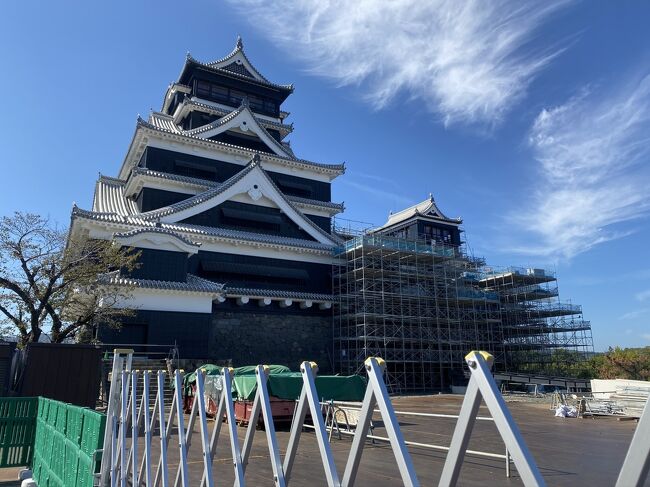 まとまった時間が出来たので、この期にGoToトラベルキャンペーンを使ってこれまで行ったことない都道府県を一気に回る計画を立てました。というわけで、今回白地図を埋めるのは九州。九州は過去3回訪れていますが福岡、長崎、佐賀しか上陸していないので残りを全て潰しに行きます。これを達成すると47都道府県で残るは秋田のみになります(旅行として訪れてないとか昔過ぎて旅行記が書けないとかで、4トラ的にはまだ埋まってない所もあります)。<br /><br />まとまった時間が出来たと言っても限りはあるので、大分、宮崎、熊本、鹿児島の4県を1週間で駆け抜けるという毎度の如く鬼スケジュールに。<br /><br />航空券の節約と時間の確保のため、空路での出入りは福岡。早朝便なので成田に前泊し、いよいよ九州へ飛び立ちます。<br /><br />今回の旅程<br />10月24日 自宅→成田<br />10月25日 成田→福岡→熊本 ★いまここ →阿蘇<br />10月26日 阿蘇→熊本→鹿児島<br />10月27日 鹿児島→桜島→鹿児島→小林<br />10月28日 小林→宮崎<br />10月29日 宮崎→日南→宮崎→延岡<br />10月30日 延岡→高千穂峡→延岡→別府<br />10月31日 別府→福岡→成田<br />11月1日 成田→新宿→自宅