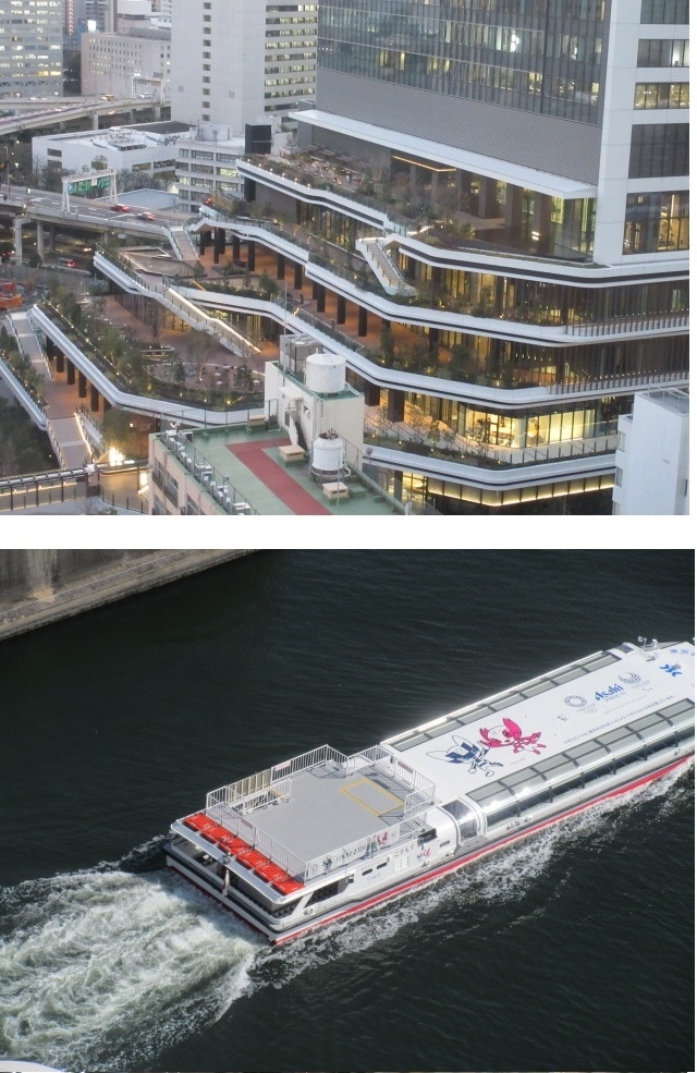 メズム東京の、宿泊に必要なポイント数が、36000ポイントに下がってビックリして予約。客が来ないから、隠れ値下げだわ。と思って行ったら・<br /><br />メズムの駐車場は満車!!ロビーは混雑、チェックイン待ちの客多し、昼間のクラブラウンジは満席で入れない・・・クラブラウンジのカクテルタイムは90分制の2交代で、別会場もあり。<br />★メズムは修行ギラギラの混みあう、かつてのマリオットの世界でした。<br />★プロモーション期間のプラチナ無料ラウンジのホテルは警報レベル。<br />4連休でいろんな所から泊まりに来てるって!? 緊急事態宣言中ですけど・<br /><br />メズム東京のある竹芝は開発が進み、新しい東京を楽しめる。昨年春開業のアトレ竹芝に加え、秋開業の東京ポートシティ竹芝、ウォーターズ竹芝の舟乗場からの水上交通で、墨田川や東京湾をつないで浅草や豊洲やお台場に行ける・・羽田空港(羽田リムジンボート)もね。<br /><br />ウォーターズ竹芝の船着場から<br />【水辺ライン】WATERS竹芝→浅草・お台場クルーズ<br /> https://qrtranslator.com/0000005757/000015<br />【TOKYO CRUISE】浜松町(WATERS竹芝)→浅草・豊洲 <br />https://www.suijobus.co.jp/today-operation/<br />【アーバンランチ】浜松町(WATERS竹芝)→浅草・豊洲 <br />https://www.urbanlaunch.net/boarding/#info-hamamatsucho<br /><br />今回はチェックアウト12時、12時20分発の「水辺ライン」各駅停船で1時間かけて浅草へ、を利用しました。予約不要 1人700円<br /><br />以前のメズム旅行記 https://4travel.jp/travelogue/11630027<br /><br />画像上は、東京ポートシティ竹芝、画像下は、東京水辺ラインの船です。<br /><br />※※※メズム東京は3月31日でクラブラウンジが閉鎖されます。アンバサダー特典はラウンジが使えるようです。