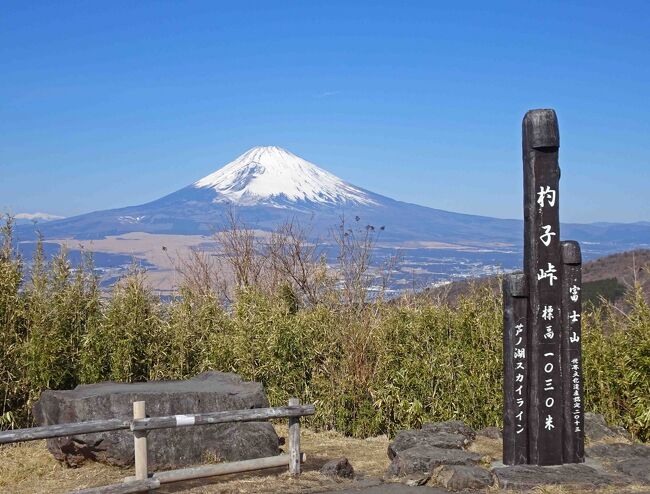 最近何回か所用で訪れる御殿場あたり。 今回も天気は上々のようですので1泊して翌日は富士山を眺めながら帰ります。<br />これまで1月始めの雪の少なかった富士山、1月末の雪が積もった富士山、それぞれの角度から御紹介してきましたが、今回は箱根外輪山の西側峯を貫く箱根スカイライン/芦ノ湖スカイラインあたりを巡りながらの富士山です。 1月末に真っ白く雪化粧した富士山ですが、2月に入りいったん消えかけたものの中旬からまた白くなったとのこと。 今回も真っ青な空に白い霊峰を見せてくれました。