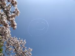 満開の桜と青空にニコちゃんマーク(´∀｀*)　