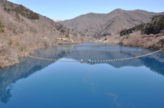 昨日の雨も上がり、青空が広がる。<br /><br />四万川ダムによる奥四万湖の四万ブルーを楽しんだ後<br /><br />甌穴を少しだけ覗いて中之条ガーデンズへ<br /><br />ここでの目的は花桃なんです！<br /><br />満開かな？と思っていたらまだ咲き始めでした。<br /><br />明るい日差しの中、花一杯で最高の一日でした。