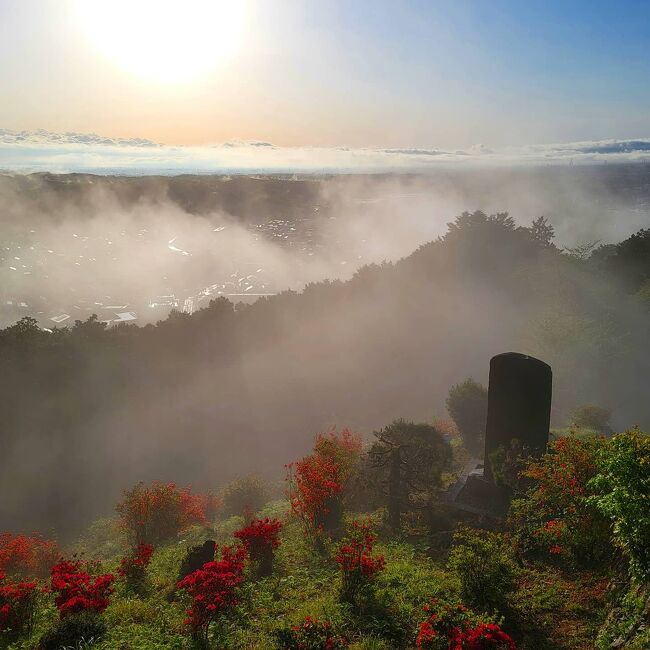 休日の朝。窓の外を見たら美しい朝焼け。<br /><br />まだ太陽が低いうちに越生町(おごせ)の「世界無名戦士の墓」へ訪れました。(車で)<br /><br />「越生でも雲海のような写真が撮れます!」<br /><br />その後一旦帰宅し、鶴ヶ島市にあるブラジルストアに買い物に行きました。
