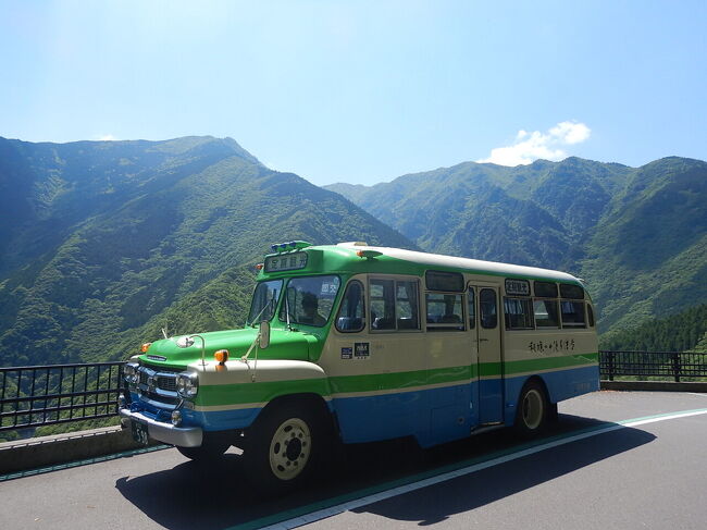 那須旅行に続いて、四国徳島に向かいます。<br />四国交通が運行する定期観光バスに乗るのが目的です。<br />なんでかって？？ボンネットバス（夏季期間は、非冷房車なんで運行してないそうです）で運行しているのですが、それも老朽化で今年がラストイヤーなんですって。<br />バスマニアではないけど、なんか乗ってみたくなっちゃったんです。<br /><br />天気も良さそうだし、比較的安い露天風呂付き部屋のホテルサンリバー大歩危も空いてるし。<br />行くっちゃないでしょ！