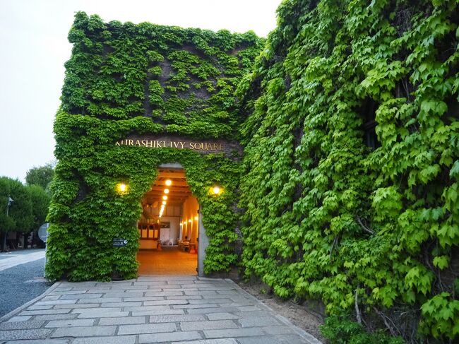 ちょっと旅行記の順番ぐちゃぐちゃになってしまいましたが、4月GW前週の岡山旅行の最終編。<br /><br />宿泊は倉敷にし、ホテルはこんな時節だから、もしかしたら泊まれるかもと思いアイビースクエアを予約してみました。ビジネスホテル系ばかりだとあきるから、たまにこういった特長あるホテルに泊まらんとね。<br />まぁ部屋自体はビジネスホテルみたいなもんでしたが・・・<br /><br />観光地の倉敷という事で色々と周ってみたかったのですが、観光できそうな時間(博物館系が空いている時間)に倉敷にいることが少なく、結局できたのはさらっとホテルの周辺を周った程度。<br />なので倉敷観光というよりも、ホテル滞在記といった方が正しいです。<br /><br />不完全燃焼の倉敷となってしまいましたが、またいずれ別の機会を見つけて、鞆の浦と合わせて訪れたいなと思います。