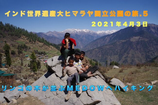 2021年4月末、インド西部から北部でcovid19の新規患者の感染爆発がおこってしまい、たくさんの州がロックダウンに入ってしまいました。<br />インド北部は3月29日がヒンドゥ教のホーリーというお祭りで休み。<br />4月2日がキリスト教のグッドフライデーでお休み。<br />北インドは10連休の会社もありました。これが感染爆発の大きな原因なのではないかなぁ?<br /><br />ちなみにぱっしょんKの赴任地、南インドのチェンナイはホーリーが休みではないので3連休です。<br />この時covid19の感染も落ち着いていたので、3連休を利用して残り2つとなったインドの世界遺産の一つを潰すことにします。<br /><br />今回行くのはヒマーチャルプラディシュー州の大ヒマラヤ国立公園です。<br />いい景色を見ていい空気を吸ってきたいですね。<br />もしヒマラヤにしかいない動物が見れたらいいんですけどね。<br /><br />この旅行記は<br />4月3日は朝食後にホテルで用意してもらったお弁当と水筒(これが大事)を持って出かけたシャーチ村のメドゥーまでハイキングの模様です。<br /><br />*************************<br /><br />今回も連動動画をYou Tubeにupしています。よかったらご覧ください。13分ちょっとの動画です<br />https://youtu.be/xlFCTfgOt58