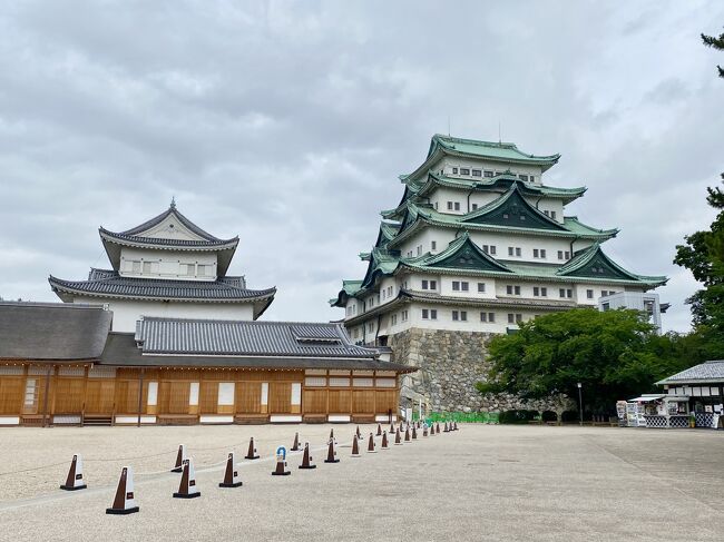 お伊勢参りのあと名古屋に移動し、6月にオープンしたばかりのリブマックスPREMIUM名古屋丸の内に宿泊。ツイン4,000円朝食付きはお得でした。<br /><br />翌朝、歩いて名古屋城へ。木造天守閣に建て直す予定ですが、まだ工事は始まってません。工程表通りに進めば、2024年から解体、2028年末に完成するようです。なので、当分の間は天守閣には入れません。<br /><br />新型コロナの影響で冷え込んだ観光業へのカンフル剤として、金鯱を2005年以来、街中におろすのは3回目ということです。金鯱が取り外されているのは知ってましたが、金鯱なしの名古屋城というのも珍しく、なかなか見られない姿なので、行ってみました。緑っぽい普通のお城という感じかな。<br /><br />天守閣にも登れませんので、本丸御殿の内部をゆっくり見てまわりました。匠の技で丁寧に復元された内部は、豪華絢爛でした。客が少ないので、監視員に質問したら丁寧に答えてもらえる女性もあれば、知識がないのか ? 「早くまわってよね !」的でつれない態度の人もいました。<br /><br />ホテルまで歩いて帰り、荷物を受け取って名古屋駅へ。ひつまぶしが食べたかったので、うまいもん通りにある有名店で30分ほど並んで食べましたが、期待通り美味かったです。<br /><br />昼食後は新大阪から伊丹空港に向かい、鹿児島に帰りました。
