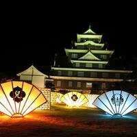 宇野港と夜の岡山城