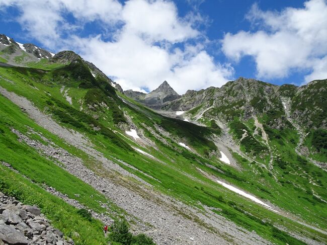 8月の3連休はできればアルプスを縦走したいところでしたが、天気予報が芳しくなかったので、前日夕方に計画して1泊2日で槍ヶ岳周辺の未踏のルートを散策してみました。結果的には、雲が多いものの晴れ間もあり、天狗池や槍沢から槍ヶ岳が見えたり、奥丸山からは穂高、焼岳、乗鞍岳、笠ヶ岳、双六岳などが見渡せたりと、まずまずの山行となりました。先月の登山では暑さに参っていましたが、今回は涼しかったのも良かったです。<br /><br />＜旅程＞<br />【1日目(8/7土)】<br />　名古屋23:10→上高地5:15（名鉄バス）<br />　上高地5:29-6:01明神-6:35徳沢-7:18横尾-8:21槍沢ロッヂ8:31-9:49天狗原分岐9:53-10:22天狗池11:09-11:34天狗原分岐-13:08槍ヶ岳山荘13:23-14:02ヒュッテ大槍（徒歩）<br />【2日目(8/8日)】<br />　ヒュッテ大槍06:27-6:55槍ヶ岳山荘7:25-7:52千丈乗越7:55-9:30奥丸山10:14-11:58小池新道入口-12:12わさび平小屋-13:02新穂高温泉駅（徒歩）<br />　新穂高14:55→高山駅16:31（濃飛バス）<br />　高山17:30→名古屋20:05（JRバス）