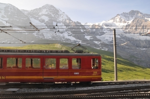 2013年の7月にスイスに行ってきました。<br />目的はユングフラウとマッターホルンでハイキングを楽しむことと、スイスの鉄道に乗ることです。<br />日程は以下のようになりました。<br /><br />7/13　土　早朝フランクフルト着。シュトゥットガルトに立ち寄った後チューリッヒへ。<br />7/14　日　チューリッヒからベルニナ線へ。その後氷河急行のルートを辿りグリンデルワルトへ。<br />7/15　月　グリンデルワルトからユングフラウ周辺を散策。<br />7/16　火　ユングフラウ周辺を散策後、夜の列車でツェルマットへ。<br />7/17　水　ツェルマットからマッターホルン周辺を散策。<br />7/18　木　ツェルマットからマッターホルン周辺を散策。<br />7/19　金　ツェルマットからフルカ山岳蒸気鉄道、チェントヴァッリ鉄道に乗りチューリッヒへ。<br />7/20　土　チューリッヒからリギ山に行き登山鉄道に乗り、夕方の便で帰国。<br />7/21　日　成田空港着。<br /><br />今回乗車する鉄道路線は氷河急行のルートであるベルニナ線、ユングフラウの登山鉄道、ゴルナーグラート鉄道、フルカ山蒸気鉄道、リギ鉄道、チェントヴァッリ鉄道です。<br />スイスの山と鉄道を楽しみつくしましょう。<br /><br />※ブログ『マリンブルーの風』に掲載した旅行記を再編集して掲載しています。<br />ブログには最新の旅行記も掲載していますので、ぜひご覧下さい。<br /><br /> 『マリンブルーの風』<br />http://blog.livedoor.jp/buschiba/<br /><br /> 2013年スイス旅行記目次<br />http://blog.livedoor.jp/buschiba/archives/52354309.html<br /><br />スイス旅行記の第6回です。<br />3日目はユングフラウ周辺を散策します。<br />まずは、グリンデルワルトから登山鉄道を乗り継いでユングフラウヨッホに登りました。