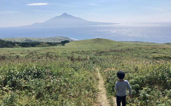 新型コロナのワクチン接種を完了したことから、しかしそれでも十分に気をつけながら、3泊4日北海道道北エリアへ旅行しました。その3日目の前半です。<br /><br />礼文島のトレッキングコースである「桃岩展望台コース」を、子連れ（6歳児）で訪問しました。子連れに関する情報がほとんどなく、少し不安もありましたが、無理せず休み休み進もうと思い、決行。結果的には、子連れでも大丈夫、絶景の連続！訪問して大正解でした。<br /><br />【行程】<br />●6:30稚内フェリーターミナル発 → 8:25礼文島香深フェリーターミナル着。フェリーターミナルからタクシーで、自動車が行ける限界のレジャーハウスへ。<br />●8:55レジャーハウスからトレッキング開始 → 9:00桃岩展望台 → 9:40キンバイの谷 → 10:00元地灯台 → 10:30知床バス停へ。約4.7kmを1時間半強で歩きました。<br />●10:31知床バス停発のバスで、10:40頃フェリーターミナルへ戻る。<br />●「海鮮処かふか」で昼食。その後、12:55香深フェリーターミナル発　→ 13:35利尻島の沓形フェリーターミナル着。<br /><br />この後、午後は、利尻島の午後のバスツアーに参加しました。