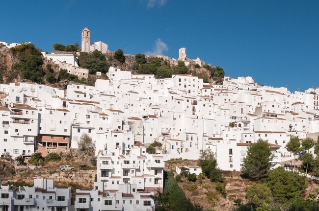 5月の南フランス旅行に次いで今回もレンタカーでスペインを旅することとした。あまり深く考えず何処にしようか迷った末に決定しました。この国も魅力にあふれており見たいところは山ほどあります。特に期待したのはヨーロッパチャンピョンズリーグでロナウドの出るリアルマドリードの試合が見れないか、トレド、グラナダのパラドールに泊まれないかなどでした。その他も本当に魅力あふれる国でヨーロッパの多様性を感じる旅行を楽しむことができました。本編は旅行八日目（10/08）の記録です。<br /><br />旅程<br />　10/01（火）　KIX（１０時20分発　KL0868）→AMS（１５時着・16<br />　　　　　　　　時45分発KL1705）→ MAD（19時20分着）<br />　10/02（水）　マドリード観光、サッカー観戦<br />　10/03（木）　トレド<br />　10/04（金）　コンスエグラ→コルドバ<br />　10/05（土）　セビリア<br />　10/06（日）　　　〃　　　<br />　10/07（月）　アルコス・デ・ラ・フロンティーラ→ロンダ<br />　10/08（火）　カサレス→マルベージャ→ミハス・・・・本編<br />　10/09（水）　フリヒリアナ→ネルハ→グラナダ<br />　10/10（木）　グラナダ観光<br />　10/11（金）　グラナダ→マドリッド<br />　10/12（土）　マドリード観光<br />　10/13（日）　セゴビア（日帰り）<br />　10/14（月）　マドリード<br />　10/15（火）　MAD（１０時25分発 KL1700）→AMS（13時着・14時4<br />　　　　　　　　0分発 KL867）<br />   10/16（水）　AMS→KIX（8時20分着）