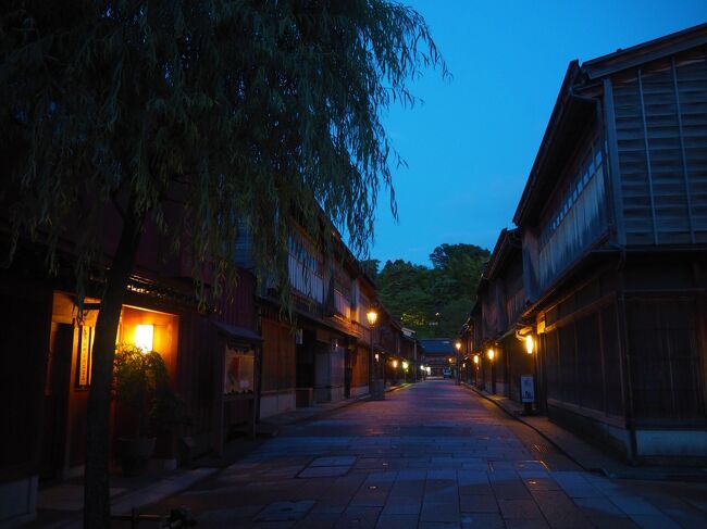 新潟の用事を済ませた後、石川県に入り<br />1日目(https://4travel.jp/travelogue/11709394)は<br />能登の日本で唯一の車で走れる砂浜の道路「千里浜なぎさドライブウェイ」を走り、夜は金沢のホテルに泊まりました。<br /><br />2日目<br />ドライブ旅と題してますが、この日は金沢の名所などを歩いて散策<br />近江町市場で朝食を食べ、ひがし茶屋街を散策。<br />↓↓↓<br />https://4travel.jp/travelogue/11709504/<br /><br />その後に、お馴染み兼六園と金沢城公園へ<br />それと、夜のひがし茶屋の風景を見たくて、もう1度行ってみました。<br />学生さんなどが夏休みの時期だったのですが、人も少なく、ゆっくり散策出来ました<br /><br /><br /><br /><br />