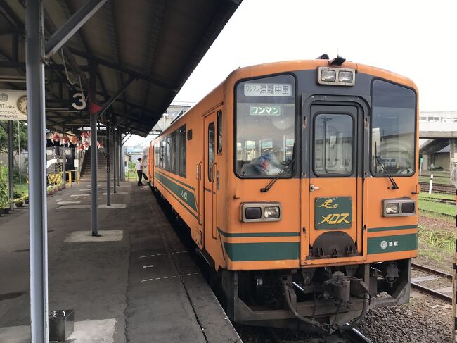 1930年（昭和5年）7月開業。<br />津軽五所川原駅から津軽中里駅まで20.7km・12駅間を約45分で結ぶ日本最北の民間鉄道。<br /><br />冬は、客車内の暖房に石炭焚きのダルマストーブを用いる「ストーブ列車」が運行さる。乗車には別途ストーブ列車券500円が必要。<br /><br />2日間をかけて巡る。<br />［1日目］：レンタカーで沿線巡り。<br />レンタカーで、津軽鉄道沿いの国道339号を通り、太宰治の生家金木町を巡り、駅立ち寄り（津軽中里駅・深郷田駅・芦野公園駅・金木駅・津軽五所川原駅）する。<br />［2日目］：津軽鉄道乗り鉄。<br />津軽五所川原6:35-7:06津軽中里7:15-7:53津軽五所川原<br /><br />津軽半島の付け根五所川原駅から中央部津軽中里駅までを南北に縦貫している。最果ての民間鉄道は、荒涼な田畑の風景の中をほぼ一直線上に走る。<br />