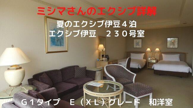 この日から２泊するのは３号館２階の２３０号室です。<br /><br />このお部屋は二部屋をぶち抜き作られたお部屋で、エクシブ伊豆で唯一お風呂とトイレが分かれた、使い勝手のいいお部屋です。<br />